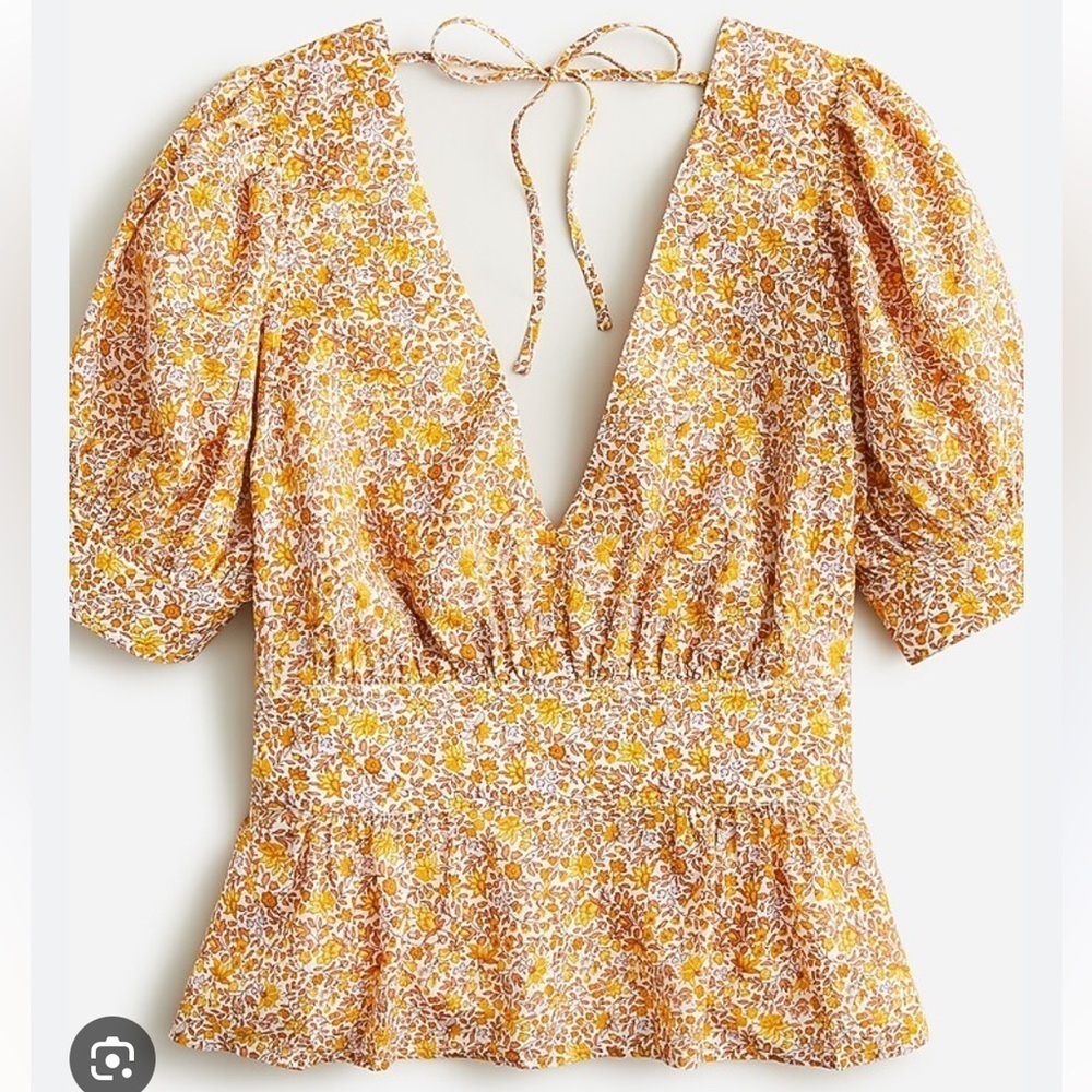J. Crew Puff Sleeve V Neck Top Scattered Blooms Sz 4